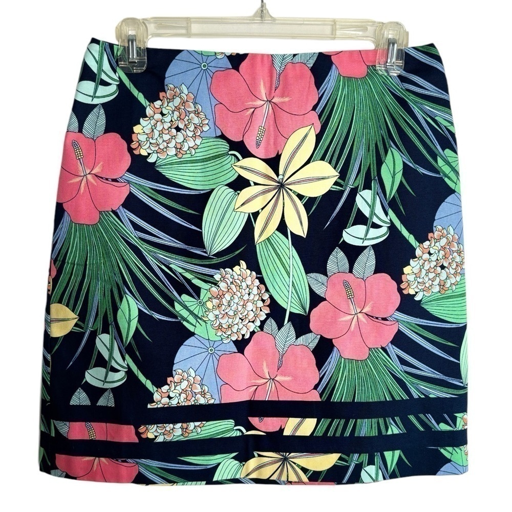 Talbots Size 2 Floral Stretch Pencil Skirt Border Stripe Lined Side Zip NEW NWT